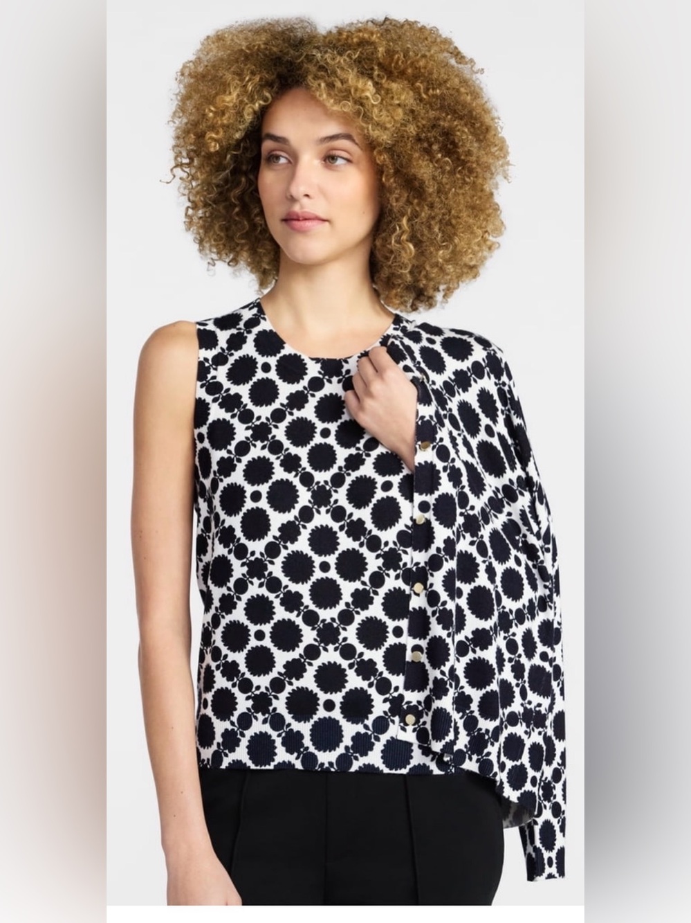 NWOT cardigan set w/top Burst Button Cardigan navy blue w white size XXL